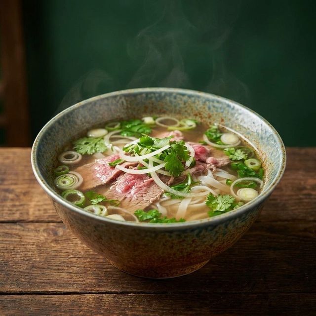 Pho Bo – Reisbandnudeln mit Rindfleisch, Kräutern und Brühe